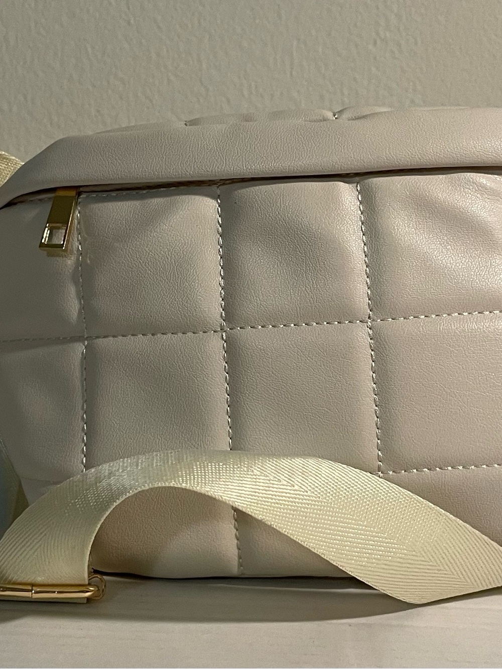 Quilted Crossbody Bag in Cream with Gold Hardware